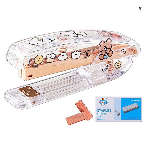 Hekter Transparan Ins Lucu Berkualitas Hekter Staples Besar Clear Unik Pink Stationary Kit DIY Stapler Dekorasi Buku Jurnal Be