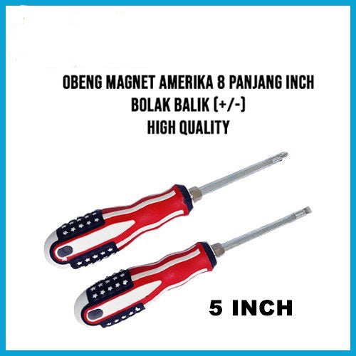 HR-OBENG amerika Bolak Balik AMERIKA Min Plus 2in1 Screwdriver - + USA Mata Gagang karet Magnet Minus 5 inch 5"