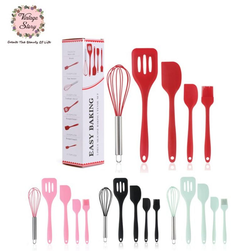 Set Spatula Peralatan Masak Sutil Silikon Non Stick Cooking Tools Isi 5 Pcs