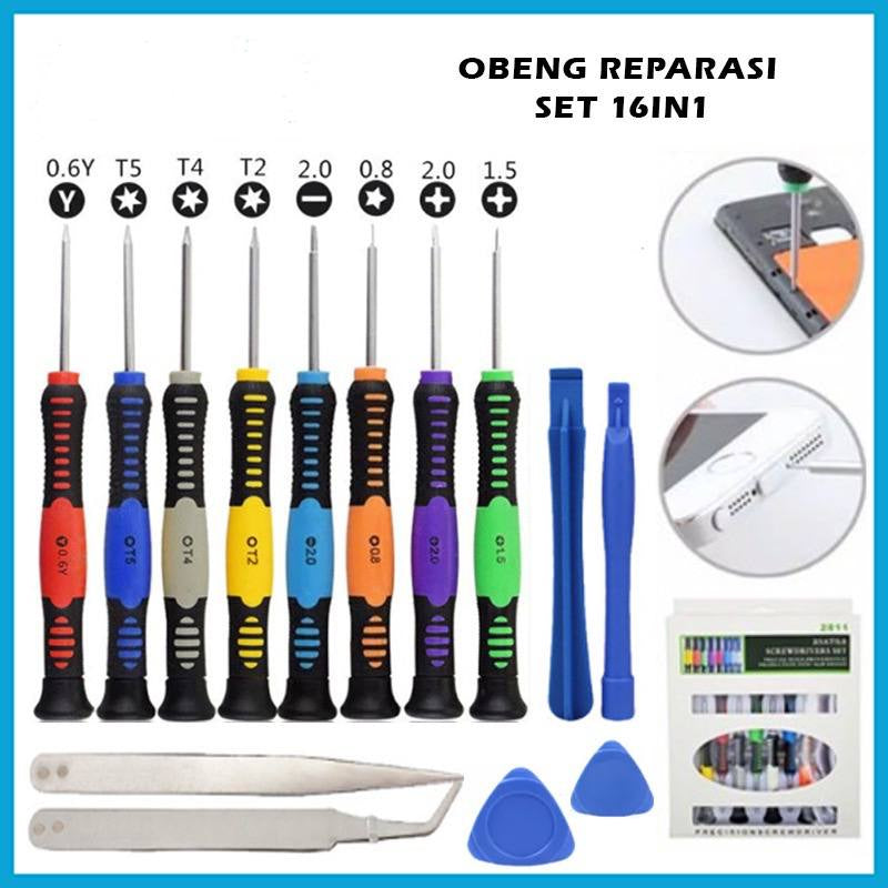HR-Obeng SCREWDRIVER KOTAK Reparasi Set 16 in 1 SCREWDRIVER Fatick 2811 VERSATILE Pick Prey Tool kit utk Servis Handphone PC Jam