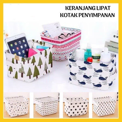 HR- Keranjang Lipat Mini Canvas Storage Box Organizer Multifungsi Wadah Kotak Penyimpanan Aksesories Kosmetik Kanvas