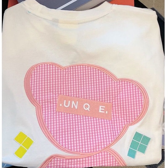 Kaos Oversize Teddy Bear Tetris Soft Colorful T-shirt Playful Beruang Lucu Unik Kaos Berkualitas Cute Tshirt Couple Unisex Gambar Bear Besar Lucu Bordir Puzzle Tetris Unique Street Style Korean Style