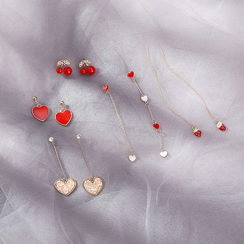 Anting Wanita Merah Cherry Love Anting Panjang Simple Elegan Buah Long Strawberry Woman Earrings Anting Berkualitas Anting Drop Korean Style