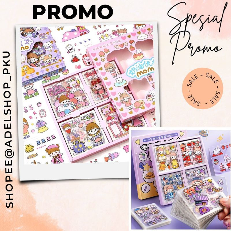 100 Lembar Stiker Motif Kartun Korea Anti Air Dapat Box / Stiker Box / Stiker Lucu Waterproof