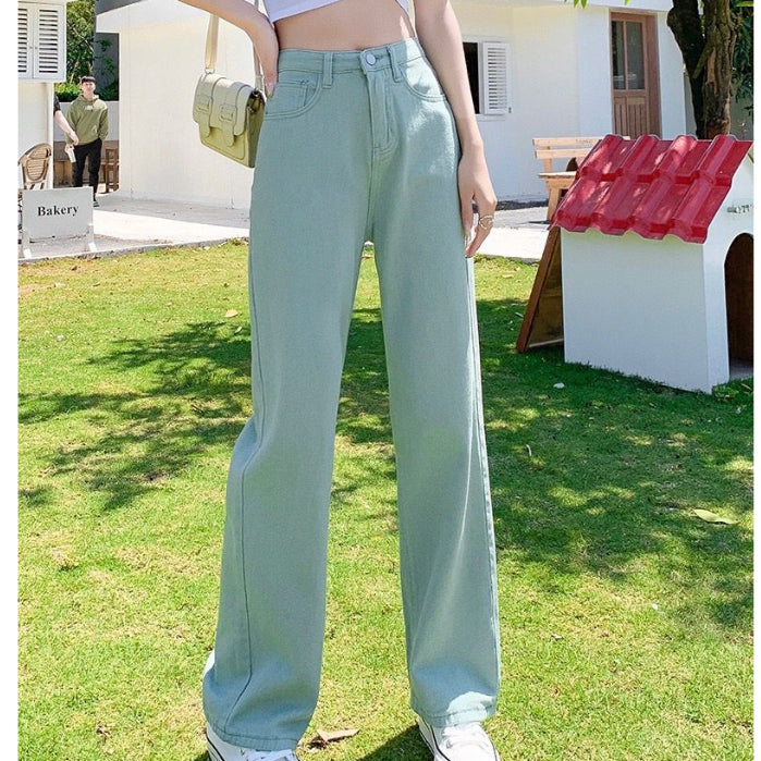 Celana Jeans Panjang Colorful Pink Hijau Kuning Coklat Loose Jeans Korean Style Highwaist Simple Elegan Import Premium Long Pants Casual