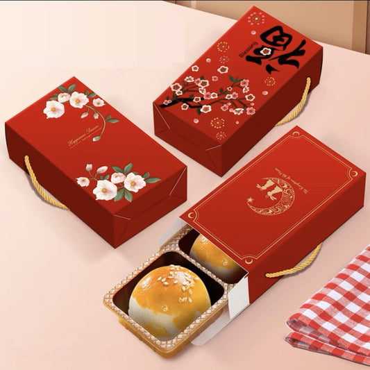 Pekanbaru Mooncake Hampers Box / Kotak Hampers Kue Bulan Merah Handle Tali Isi 2