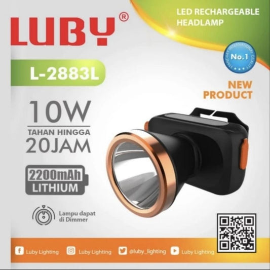 Pekanbaru Senter Kepala Luby 10 Watt Baterai Cas L-2883L Dimmer / Headlamp Head Lamp