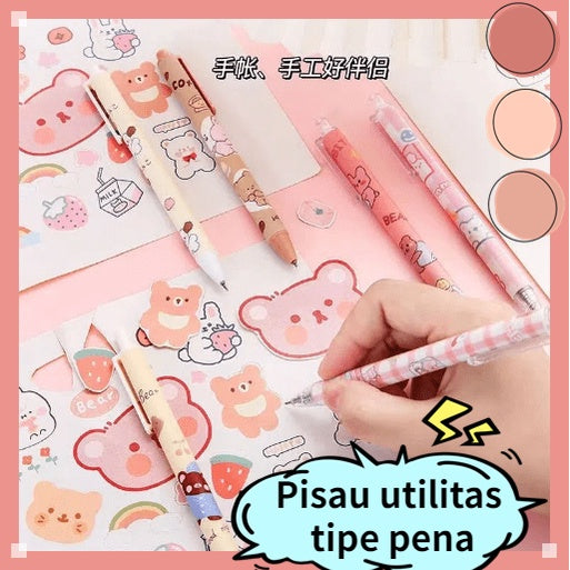 Sanrio Cutter Pen Stiker / Pisau Pemotong Pulpen Retractable Handmade Portable Desain Kartun Kreatif / Cutter Pen Stiker