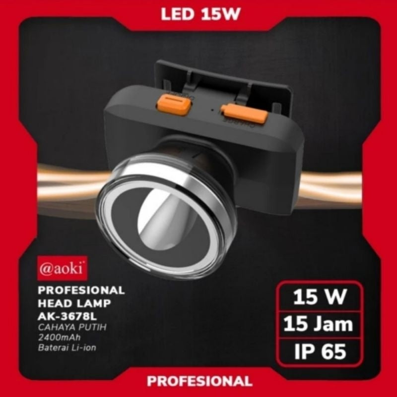 Pekanbaru Senter Kepala Led Aoki Ak 3678L / Ak 3688L 15W Headlamp