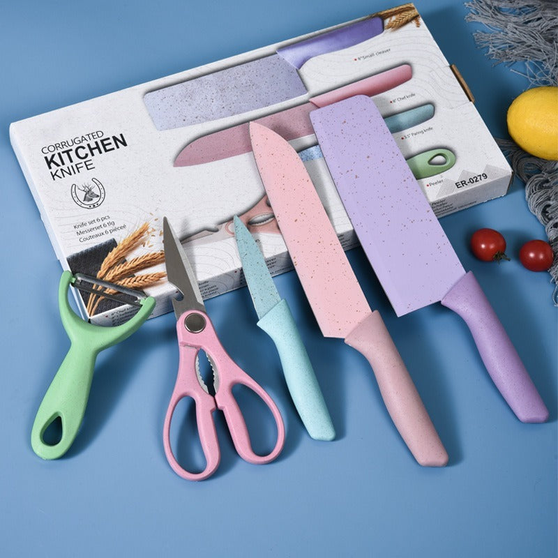 Pisau dapur sultan Set 6 in 1 Bahan Stainless Steel pisau roti gunting set pengupas buah