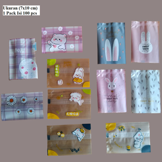 Pekanbaru Plastik Kue/ Cookies /Moon Cake Motif Cute Doff Non Seal Berbagai Ukuran Per Pack ( Motif Random)