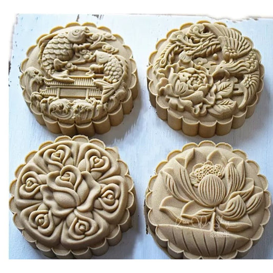 Pekanbaru Cetakan Mooncake / Cetakan Kue Bulan Plastik 150 Gr 4 Motif Timbul