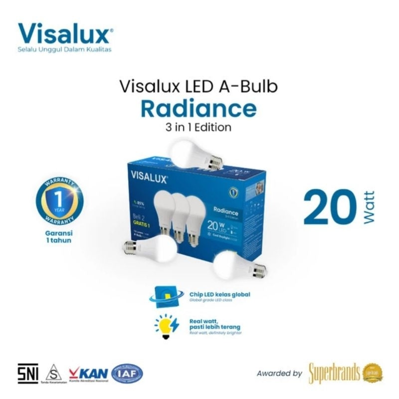 Pekanbaru Visalux Lampu Led A-Bulb Radiance Bundle Warna Putih ( Beli 2 Gratis 1 ) 20W
