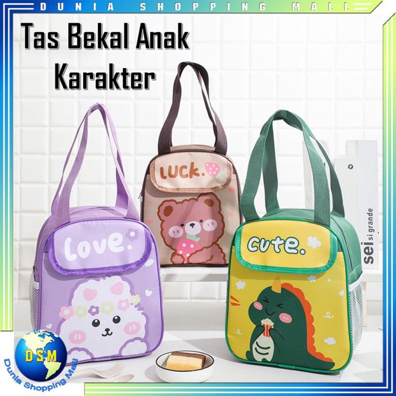 (Tas Bekal Aluminium foil ) Tas Bekal Makanan Anak Karakter Kartun Lucu Lunch Bag Thermal Cooler Aluminium Foil Cooler Bag Tahan Panas/ Tas Bekal Makan Anak Sekolah