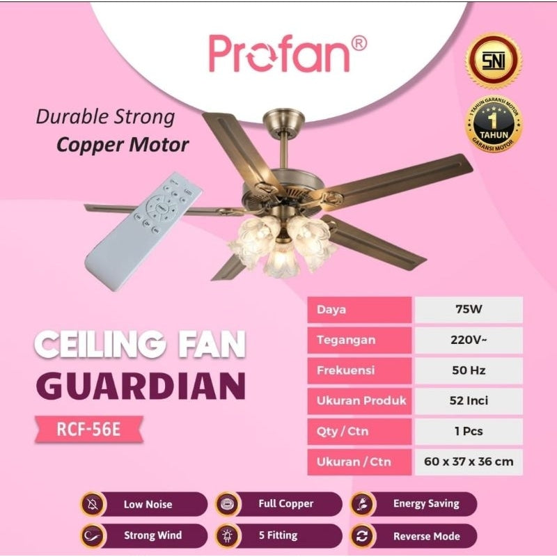 Pekanbaru Ceiling Fan Guardian Rcf-56E Profan / Kipas Angin Gantung Sayap Besi Profan 5 Sayap