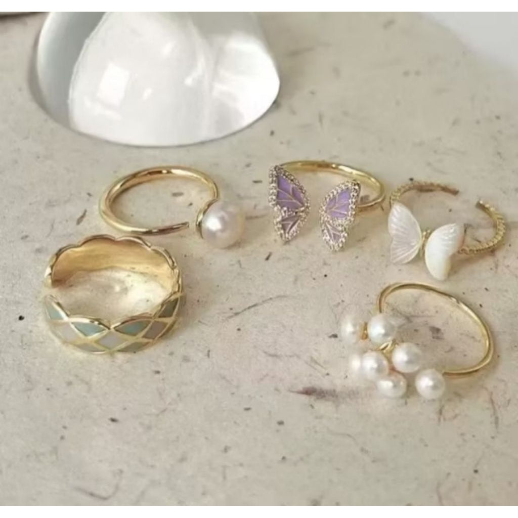 Pekanbaru Isi 4/8 Pcs /Set Cincin Emas Hias Mutiara Gaya Untuk Wanita