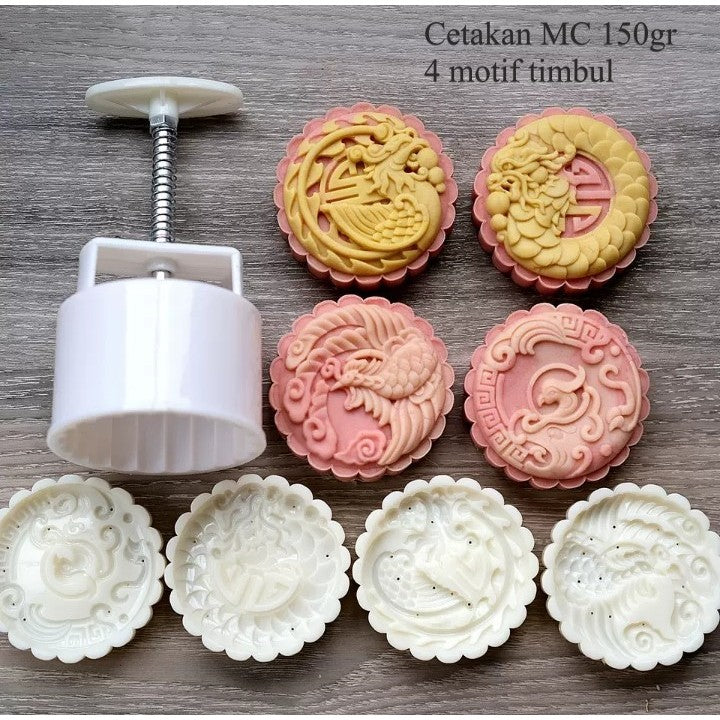 Pekanbaru Cetakan Mooncake / Cetakan Kue Bulan Plastik 150 Gr 4 Motif Timbul