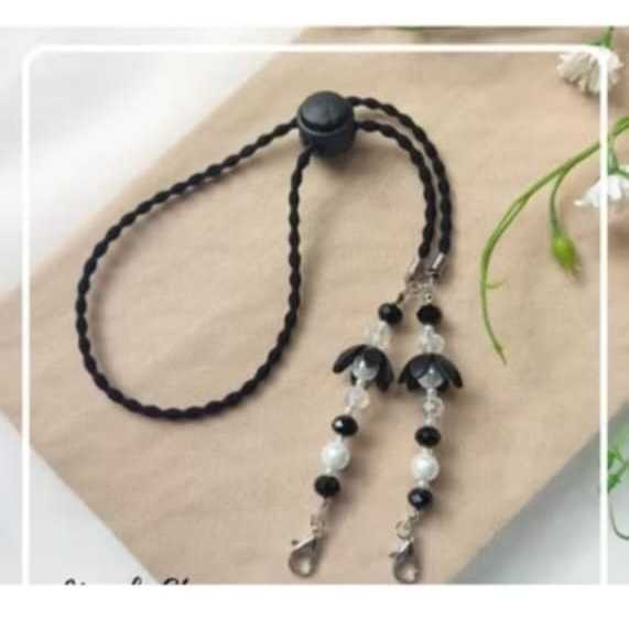 Strap Masker Kristal Mutiara 2in1Kalung Pengait Konektor Lanyard masker HEADLOOP HIJAB