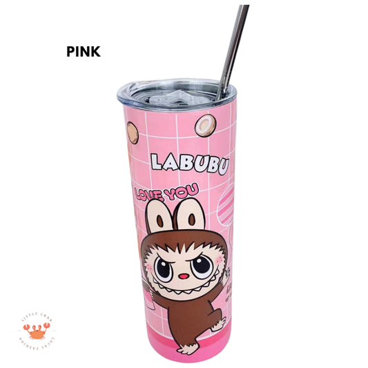 Pekanbaru Tumbler Labubu Termos Cafe Sedotan High Quality Stainless Steel Tahan Panas Dingin 600ml Botol Air Minum Tabung Tumblr Tutup Slide Transparan