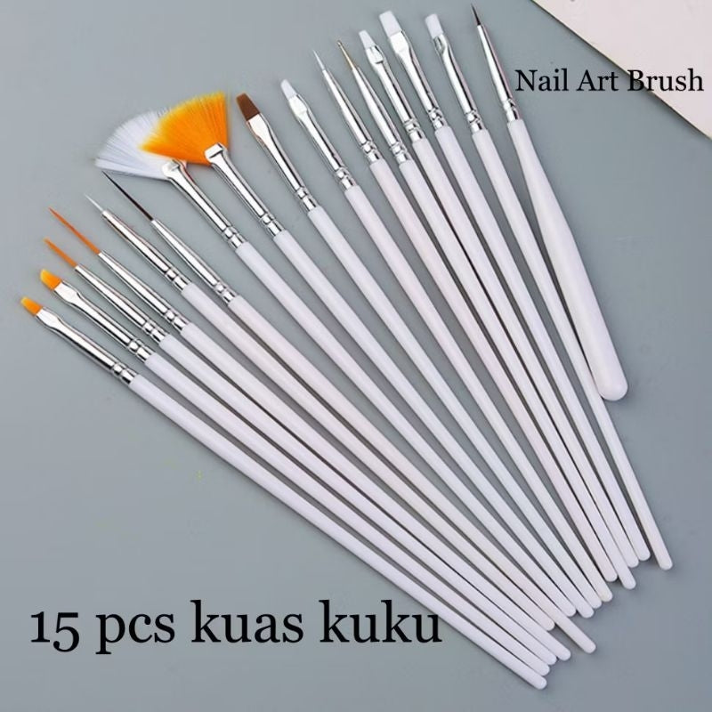 Pekanbaru 15Pcs Brush Set Nail Art Tools Drawing Brushes Uv Gel Polish / Kuas Kuku Set