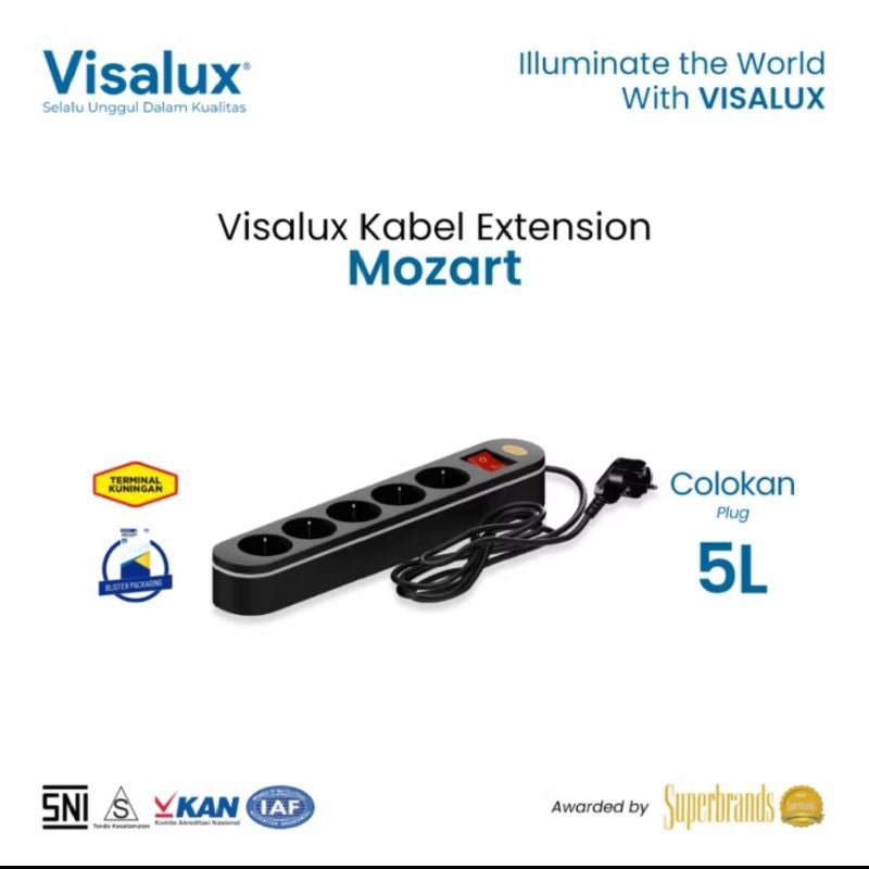 Pekanbaru Stop Kontak / Cok Sambung Visalux Mozart 3 4 5 Lobang Saklar 2Meter Hitam / Mozart Extension Socket