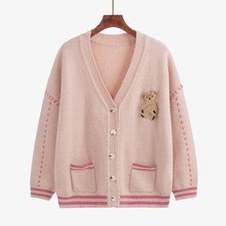 Cardigan Oversize Biru Putih Knit Two Tone Korea Outer Rajut Gingham Import Berkualitas Korean Style