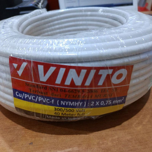 Pekanbaru Kabel Listrik / Kabel Serabut Vinito 2X0,75 Nymhy Per Roll 40Meter / Kabel Putih 2 X 0,75