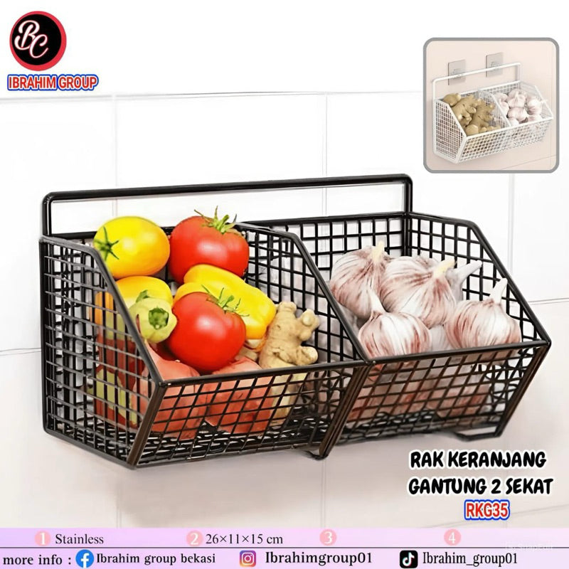 (RAK BESI 2 SEKAT) HL Rak Keranjang Tempel Dinding Rak Dapur Anti karat Rak Kamar Mandi