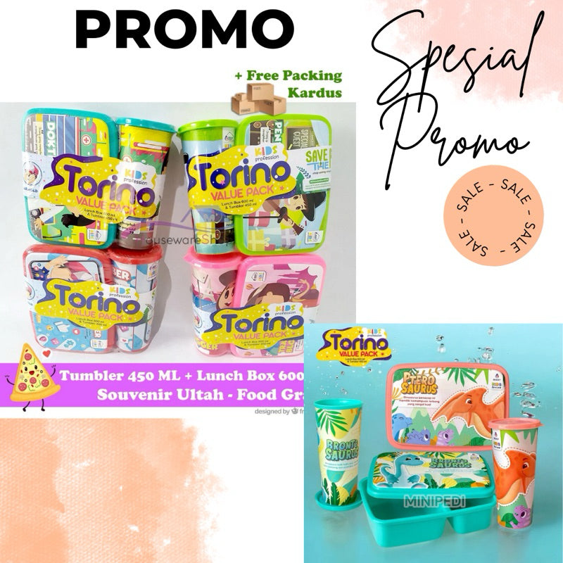 (SET TORINO) LUNCH BOX + TUMBLER SET DINO | SOVENIR ULTAH | TEMPAT BEKAL + BOTOL MINUM SET TORINO