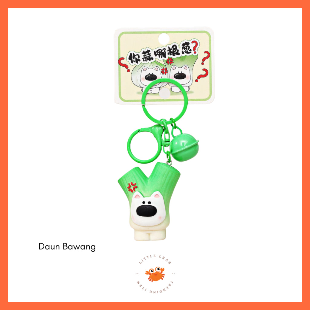 Gantungan Kunci Motif Bawang Garlic Daun Bawang Keychain Unik Gemoy Hijau Putih Cartoon