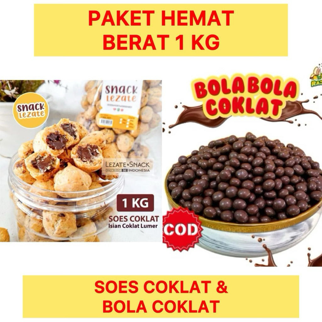 (PAKET HEMAT SOES COKLAT LUMER & BOLA BOLA COKLAT ) Cemilan Soes Coklat Lumer & Bola Bola Coklat