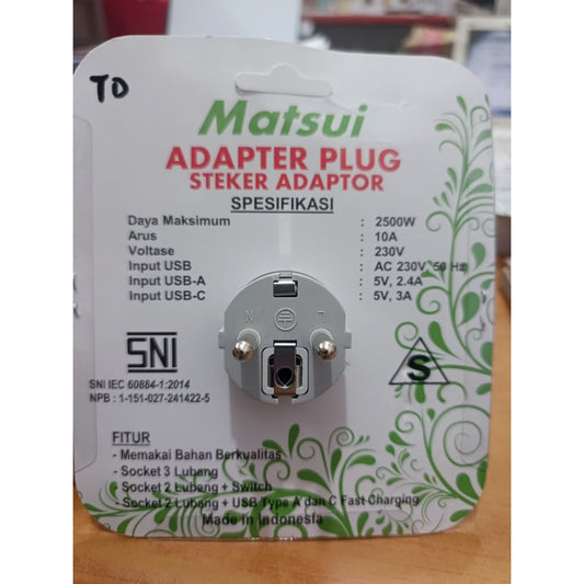 Pekanbaru Steker Adaptor Matsui Kuningan / Colokan / Stop Kontak