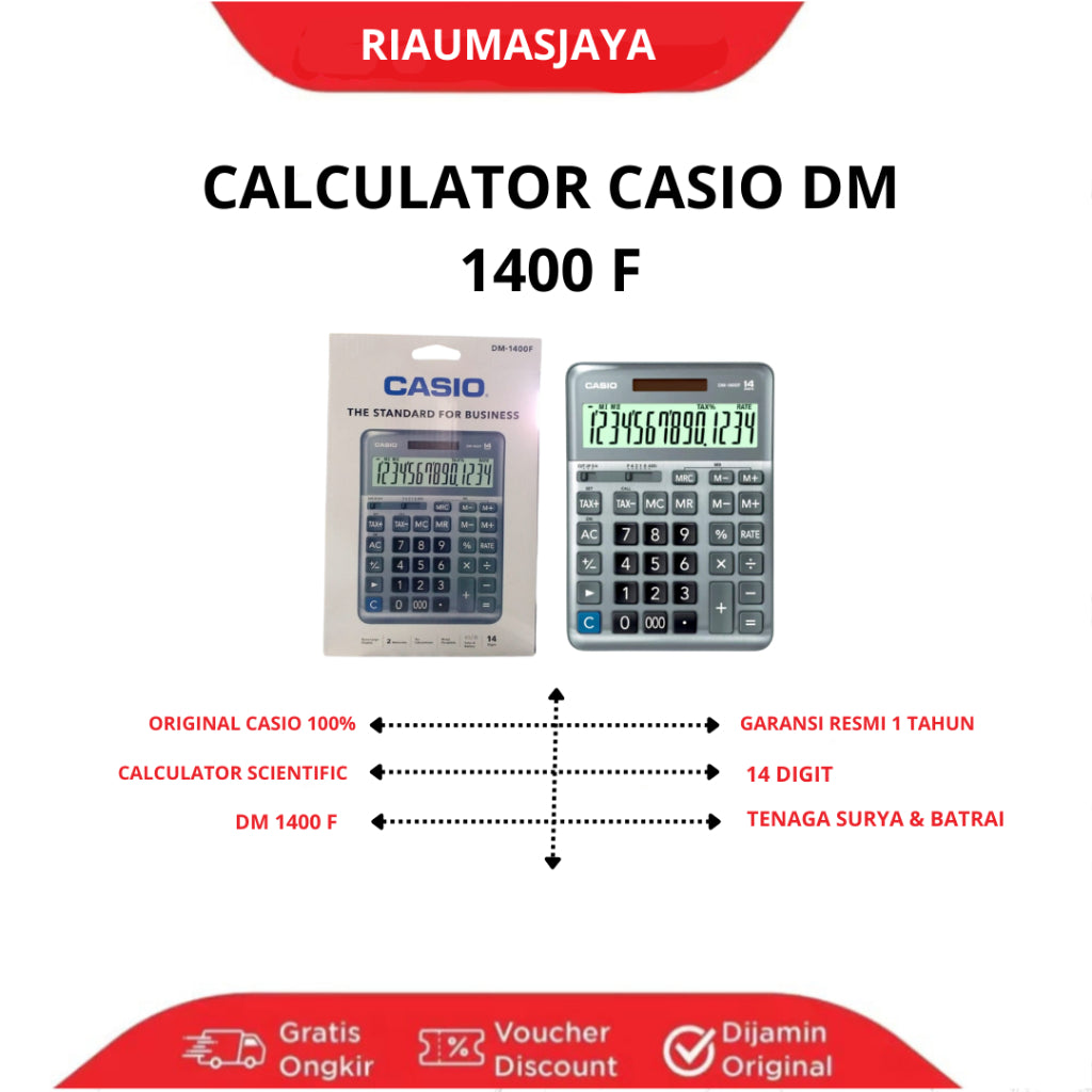 Pekanbaru Calculator Casio Dm-1400 Original Solar & Battery