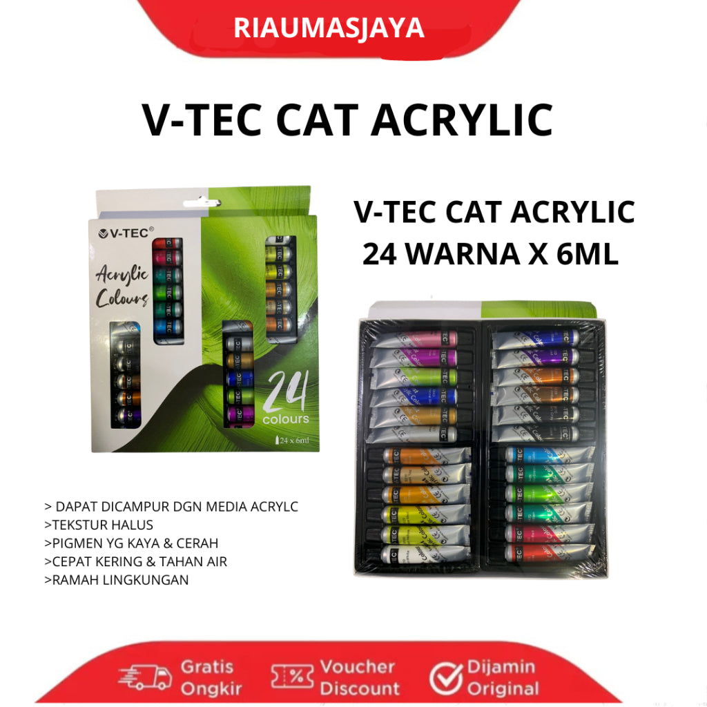 Pekanbaru V-Tec Cat Acrylic 24 Warna 6Ml Berkualitas