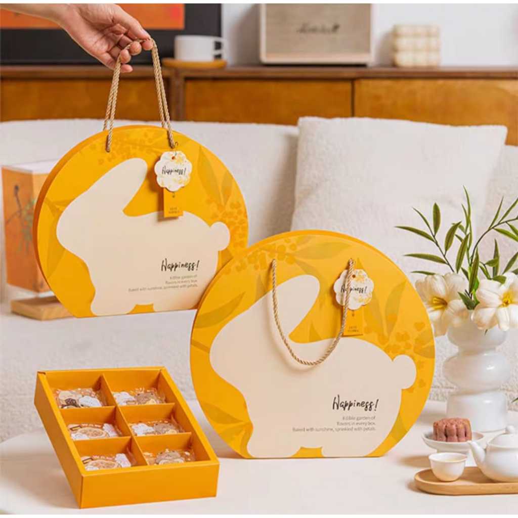 Pekanbaru Mooncake Hampers Box / Kotak Kue Bulan Kelinci Handle Tali Sekat 4, 75-100Gr