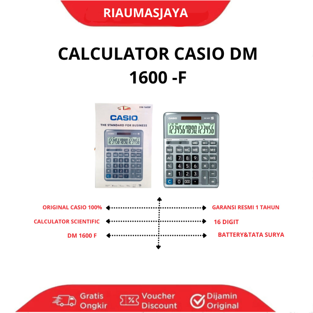 Pekanbaru Casio Calculator Dm 1600-F/ Battery & Tata Surya