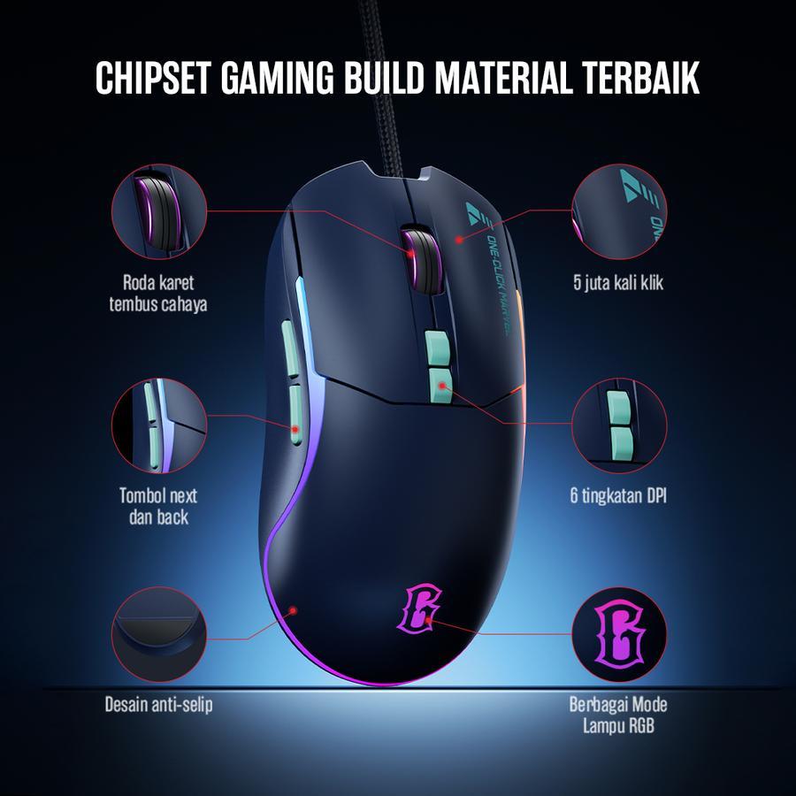 Pekanbaru Gamen Gaming Mouse Gm220 Blue Rgb Anti Slip
