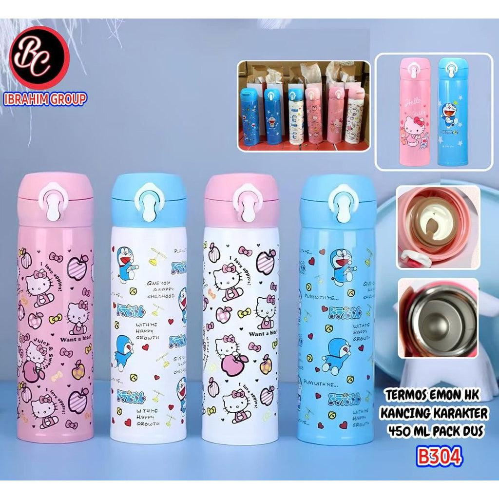 Termos Kancing Safety Lock Doraemon Hello Kitty 500 ML / Termos Tahan Panas Dingin / Vacuum Flask Termos