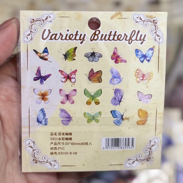 40 Pcs Stiker Kupu-Kupu Tahan Air Bahan PVC Sticker DIY Jurnal Scrapbook