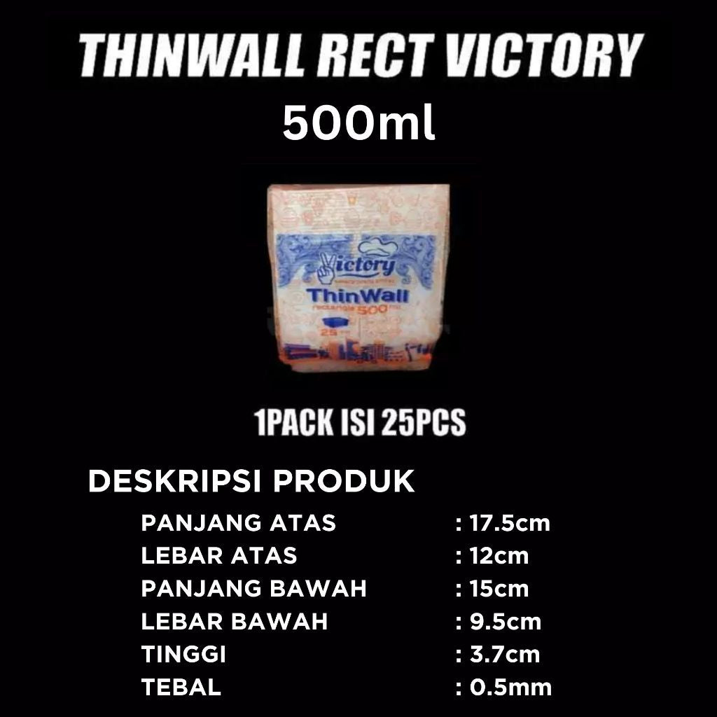 Thinwall Persegi Panjang 500ml isi 25 Pcs Foodgrade Tutup Nempel Anti Tumpah Bisa Microwave Freezer