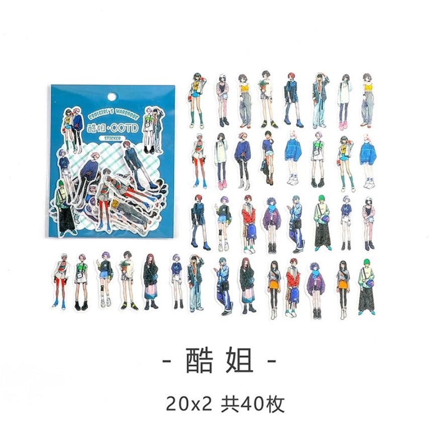40 Pcs Sticker Wardrobe Character Stylist OOTD Stiker Scrapbook Jurnal Bujo DIY Bahan Kertas