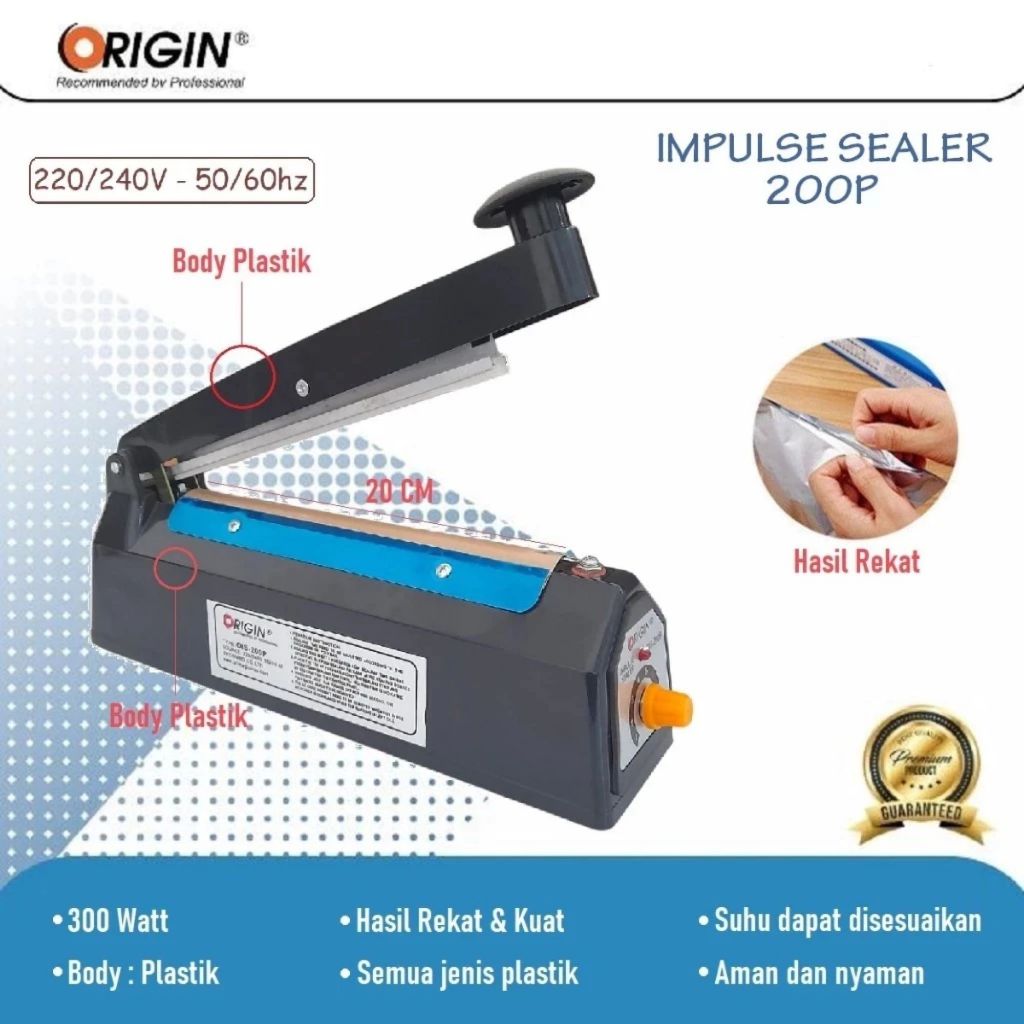 Alat Pres Plastik Alat Perekat Plastik Mesin Press Plastik Impulse Sealer Origin 200P - 20cm (300W)