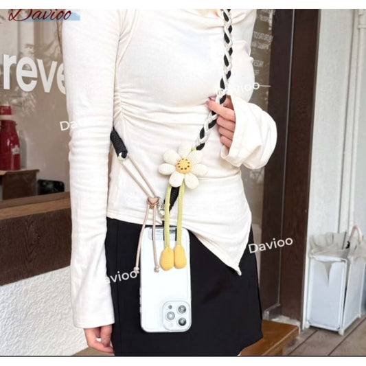 Pekanbaru Gantungan Hp Aesthetic Korean Style Tali Silang Imut Model Bunga Bisa Diatur Panjang
