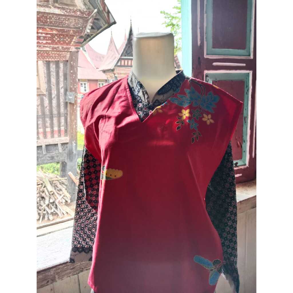 Rompi Wanita Modern Tali Samping Vest Batik Leher V