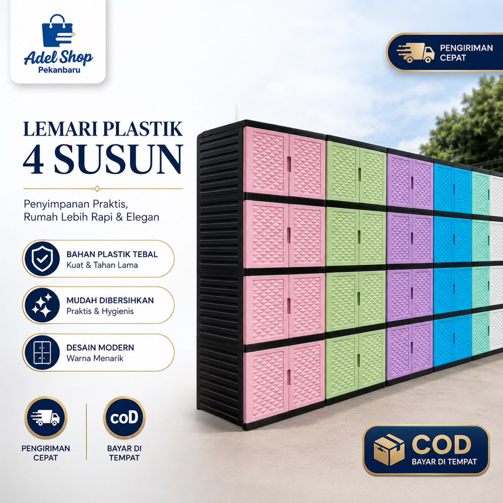 (Ready Pekanbaru ) LEMARI PLASTIK 4 SUSUN / LEMARI BAJU/LEMARI PLASTIK JUMBO/LEMARI PAKIAN PLASTIK/FAWSLINE MEREK VIRUS KINGDOM
