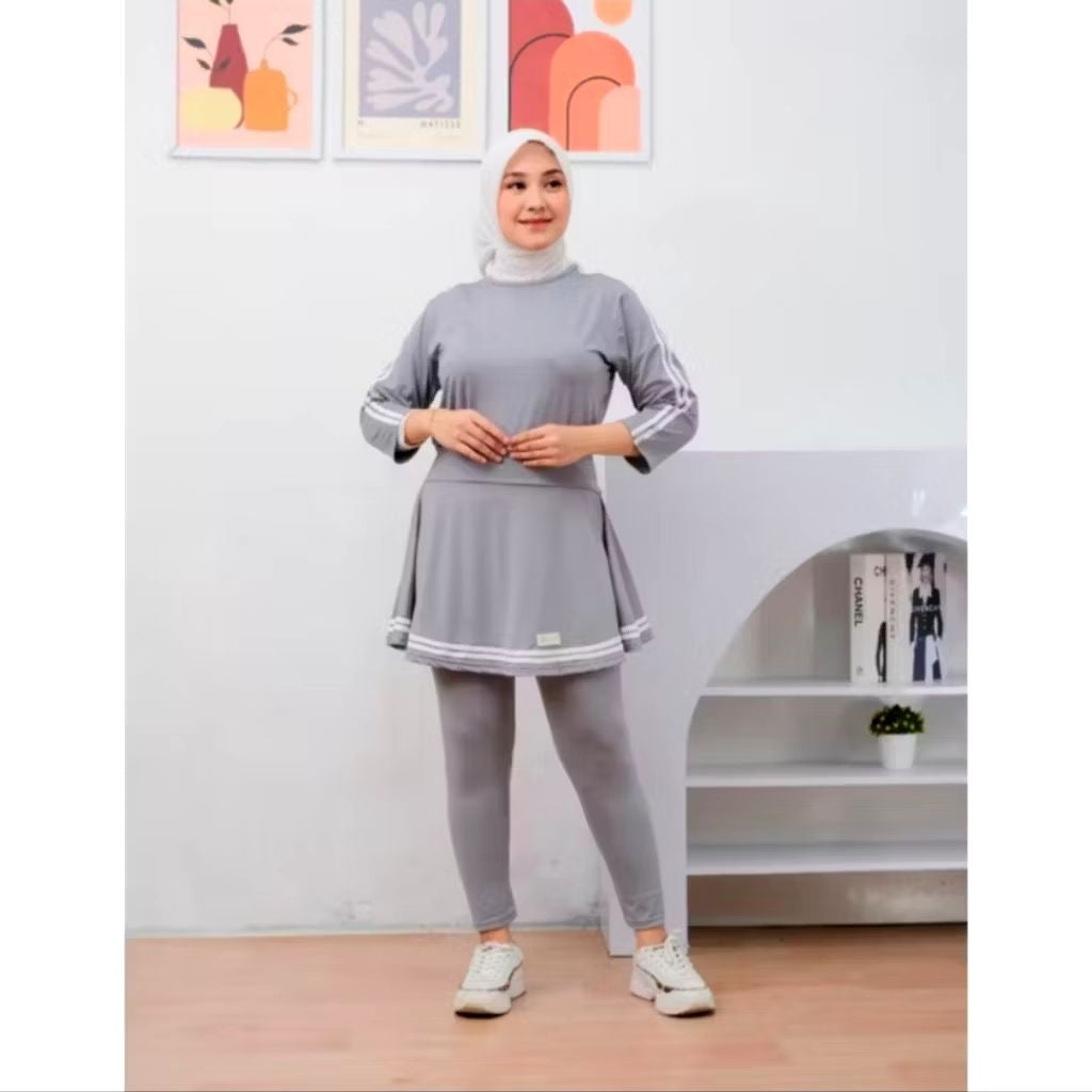 Pekanbaru Setelan Baju Olahraga Wanita Muslim Terbaru Leging Rok Skirt Perempuan Sport
