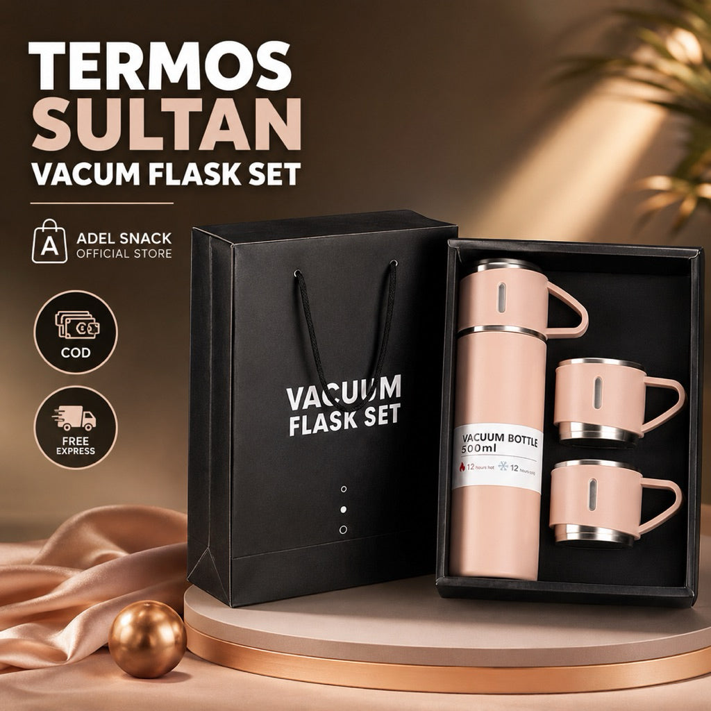 Termos Sultan Vacuum Flask Set / Botol Minum Cangkir Premium 500 ml panas dingin /