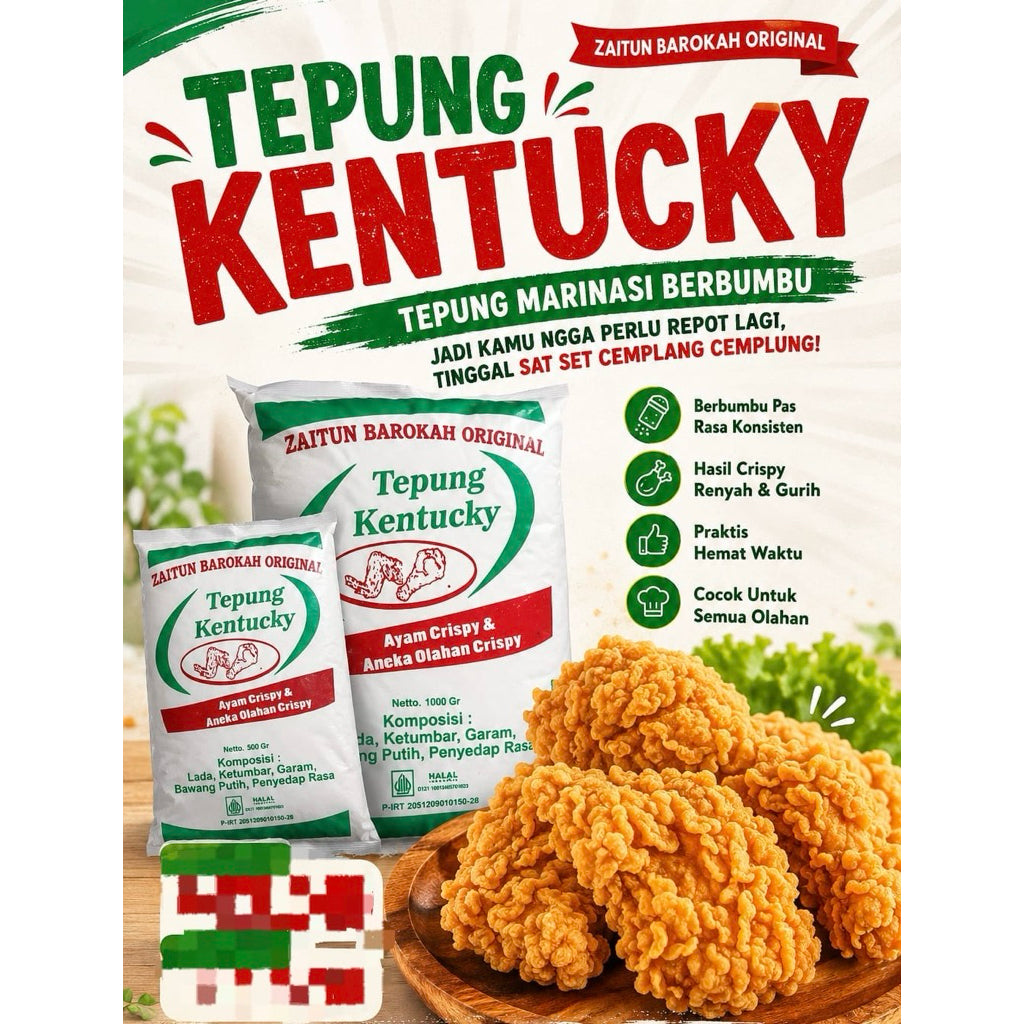 Tepung kentucky serbaguna ZAITUN BArokah anti gagal, bisa untuk goreng ayam, tempe, udang, cumi