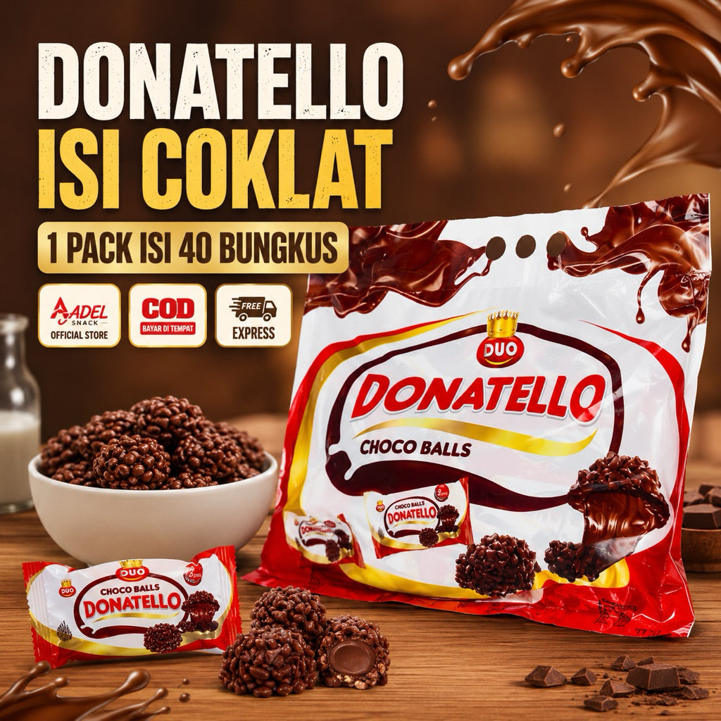 (1 PACK ISI 40 BUNGKUS) DONATELLO BAG CRUNCHY CHOCO BALL ISI 40PCS / COKLAT BALUT OREO/ SNACK ROKA