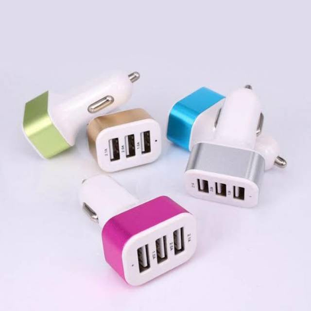 HR- Adaptor Charger 3 Output Kepala Batok Travel Adapter Port USB 3.1A Warna Colokan 3in1 CHARGER MOBIL